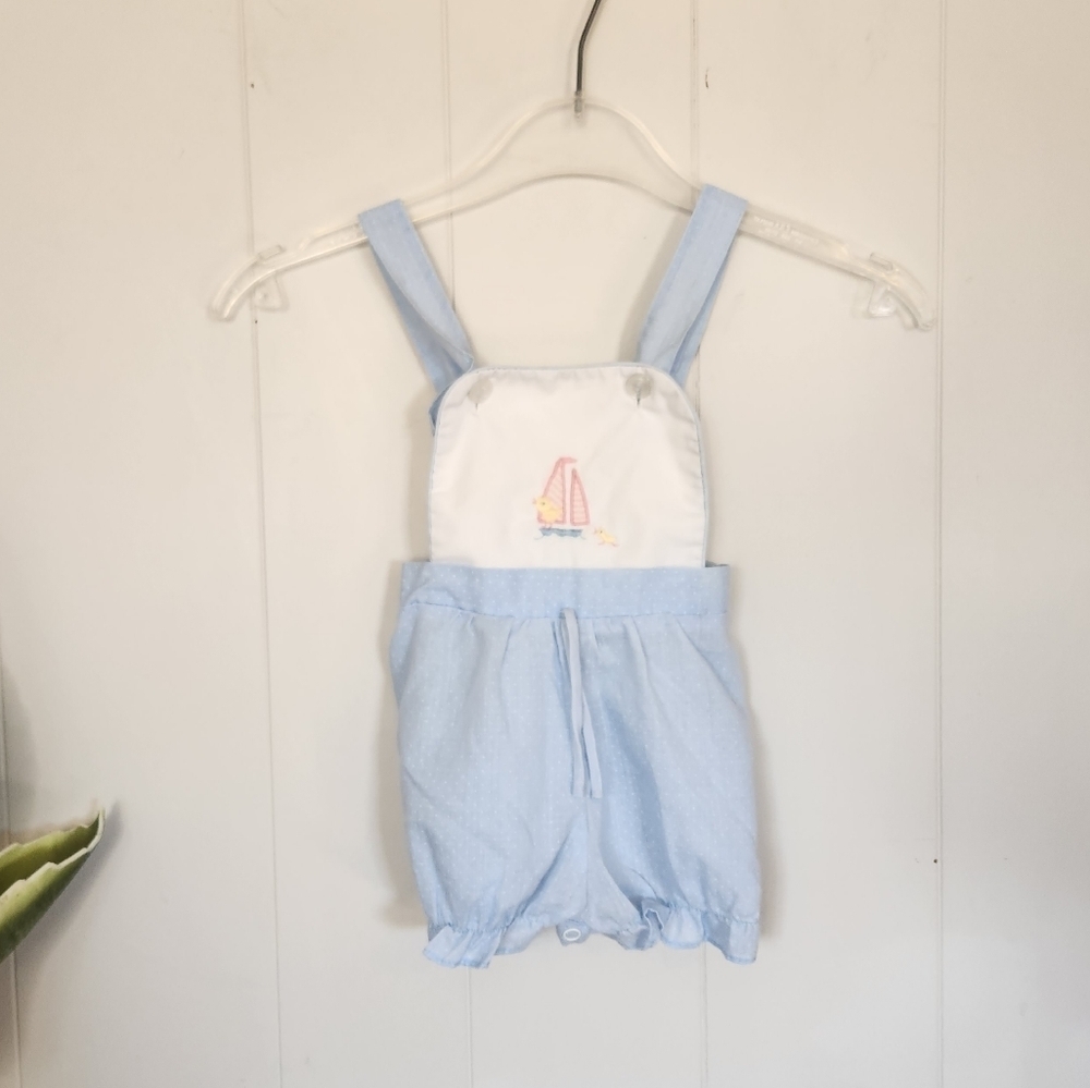 Vintage 80s Baby Boy Romper Coastal Cottagecore 1980s Romper Shorts Blue 6 mos